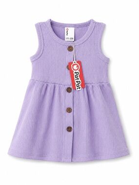 PatPat Lilac Ribbed Button-Front Tank Dress for Girls
